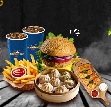 Burger french fries and momos platter